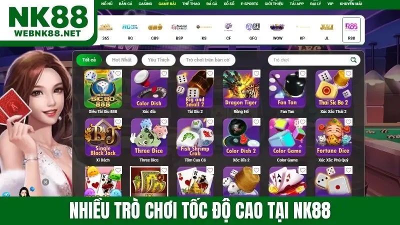 Nhiều trò chơi tốc độ cao tại NK88